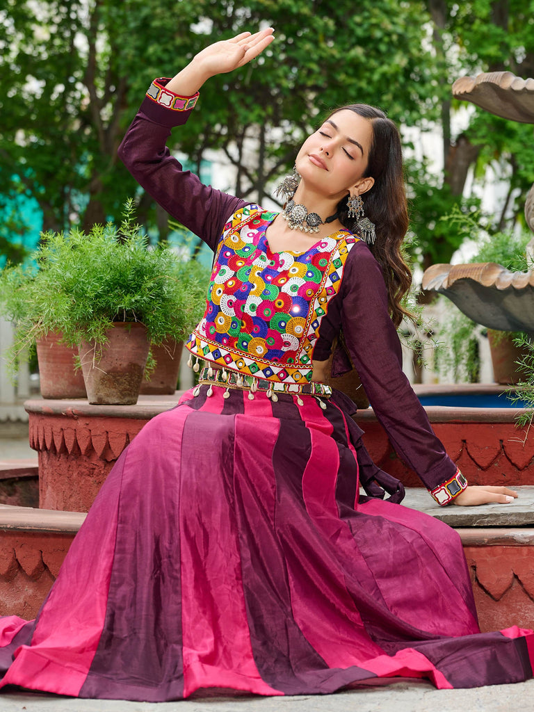 Timeless Wine Chinon Kutchi Gamthi Work Navratri Wear Lehenga Choli