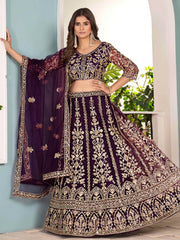 Captivating Wine Net Sequins Embroidered Bridemaids Lehenga Choli