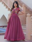 Classy Onion Pink Organza Embroidered Festival Wear Gown With Koti