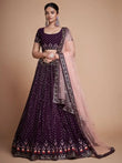 Fantastic Wine Thread Embroidery Georgette Sangeet Party Lehenga Choli
