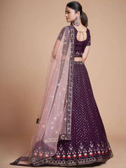 Fantastic Wine Thread Embroidery Georgette Sangeet Party Lehenga Choli