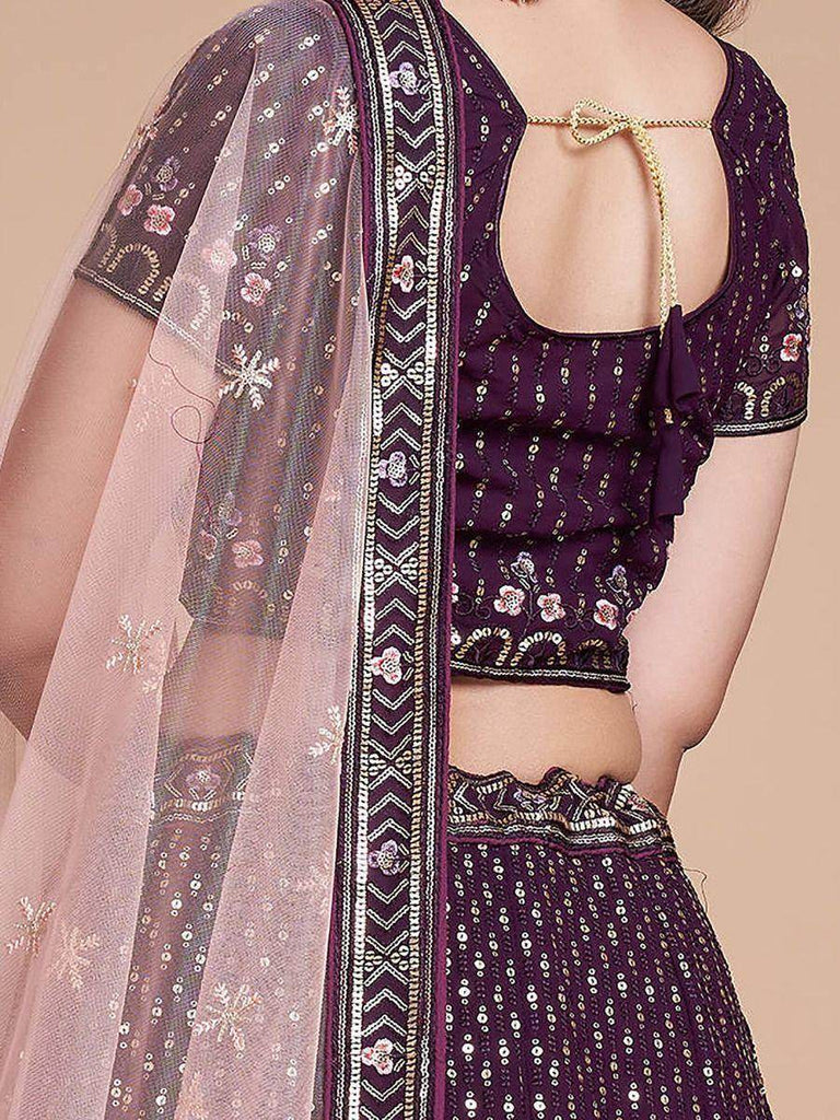 Fantastic Wine Thread Embroidery Georgette Sangeet Party Lehenga Choli