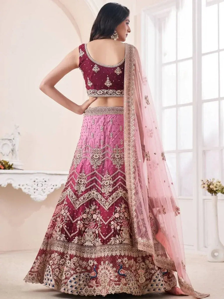 Magnificent Wine Sequined Work Net Reception Wear Lehenga Choli