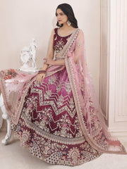 Magnificent Wine Sequined Work Net Reception Wear Lehenga Choli
