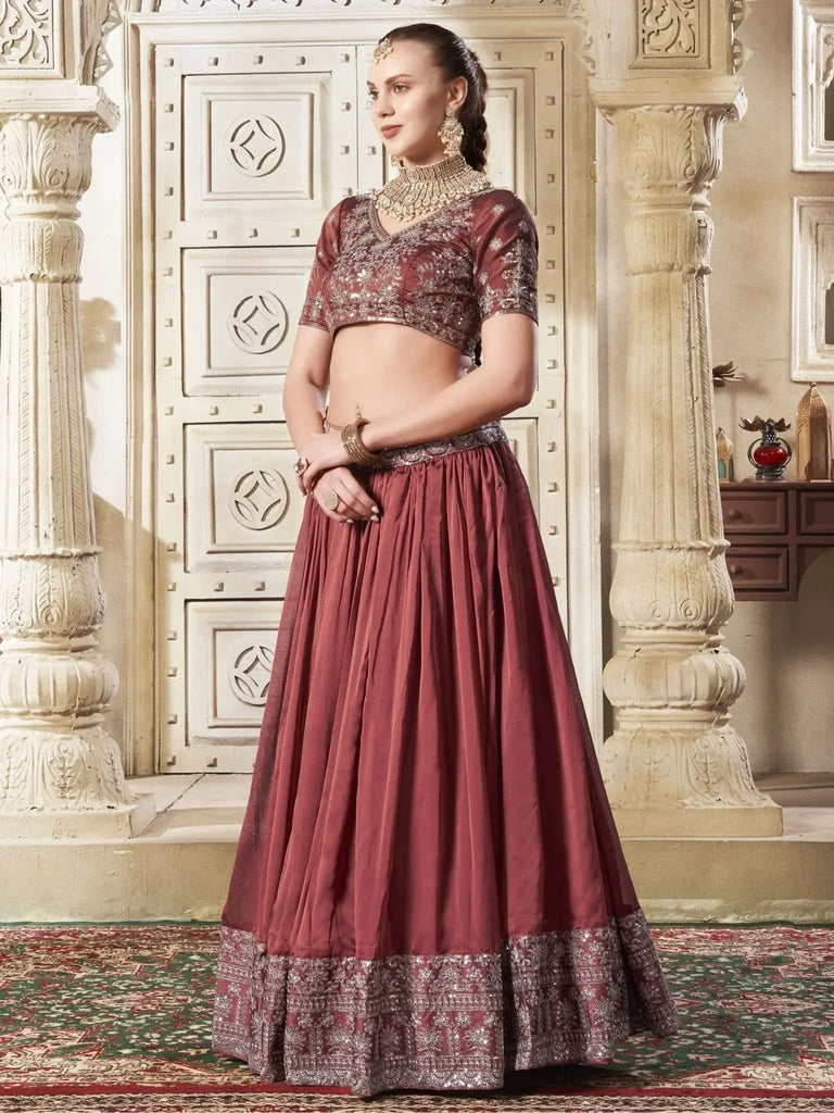 Winning Brown Sequins Work Rangoli Silk Function Wear Lehenga Choli - Ethnic Plus In