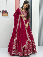 Winning Rani Pink Embroidered Georgette Reception Wear Lehenga Choli - Ethnic Plus In