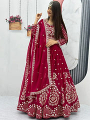 Winning Rani Pink Embroidered Georgette Reception Wear Lehenga Choli - Ethnic Plus In