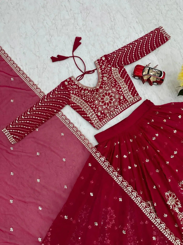 Winning Rani Pink Embroidered Georgette Reception Wear Lehenga Choli - Ethnic Plus In