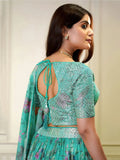 Winning Turquoise Sequins Organza Reception Wear Lehenga Choli - Ethnic Plus In