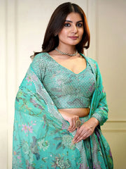 Winning Turquoise Sequins Organza Reception Wear Lehenga Choli - Ethnic Plus In