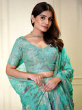 Winning Turquoise Sequins Organza Reception Wear Lehenga Choli - Ethnic Plus In