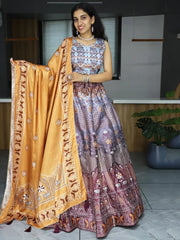 Winsome Grey Printed Art Silk Function Wear Lehenga Choli With Dupatta - Ethnic Plus In