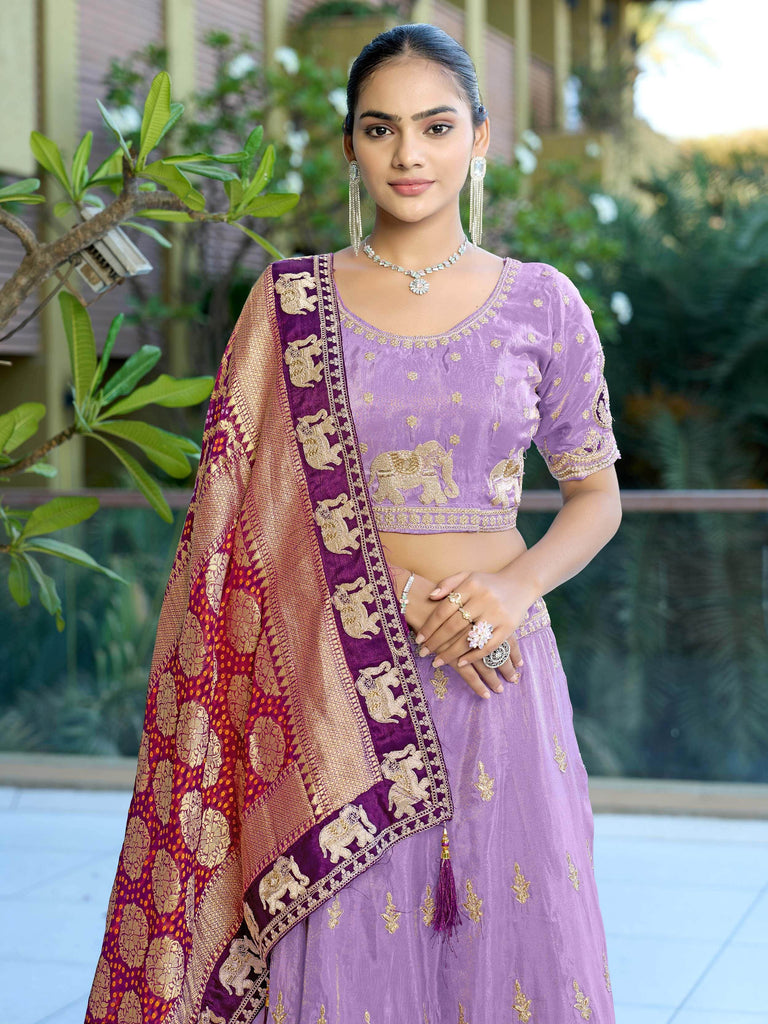 Alluring Lavender Viscose Coding Work Wedding Wear Lehenga Choli