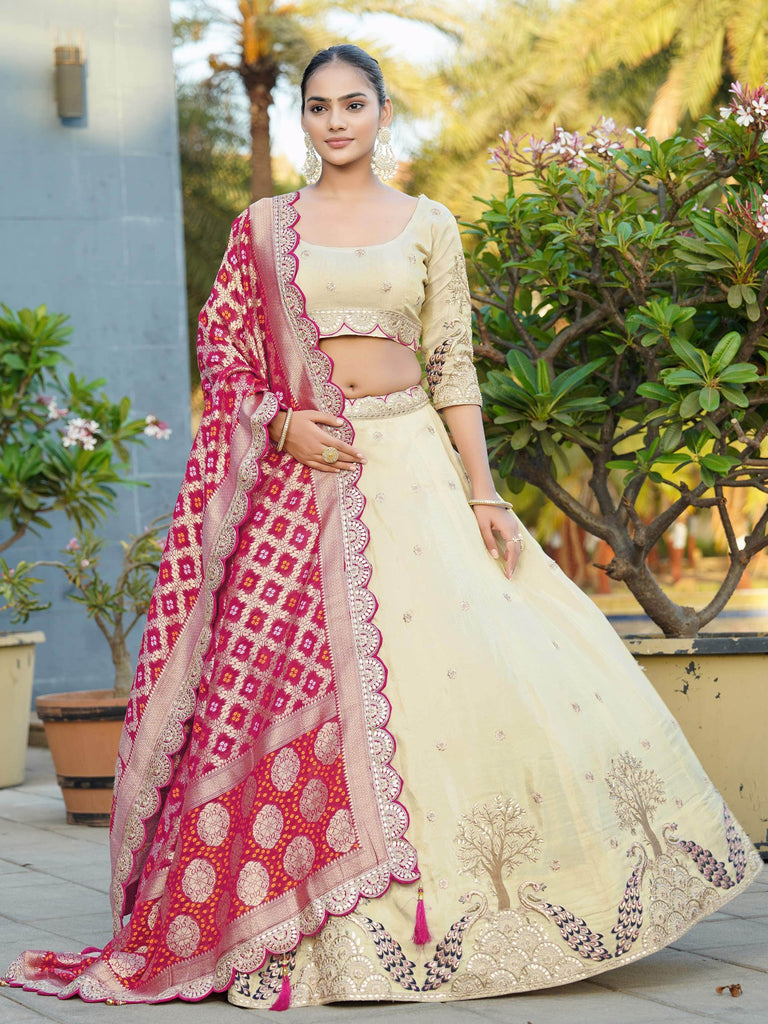 Stunning Cream Viscose Gota Patti Work Engagement Wear Lehenga Choli