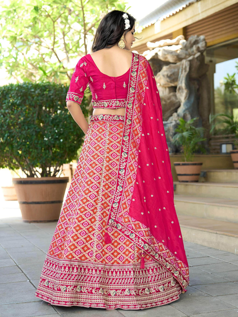 Dazzling Pink Pure Viscose Coding Work Lehenga Choli With Dupatta