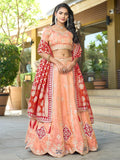 Marvelous Peach Viscose Sequins Reception Wear Lehenga Choli