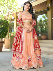 Marvelous Peach Viscose Sequins Reception Wear Lehenga Choli