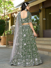 Impressive Green Viscose Zarkan Work Bridal Lehenga Choli With Dupatta