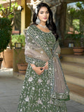 Impressive Green Viscose Zarkan Work Bridal Lehenga Choli With Dupatta
