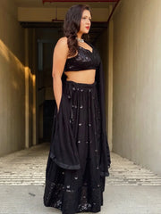 Wonderful Black Sequins Georgette Reception Wear Lehenga Choli - Ethnic Plus In