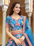 Wonderful Blue Floral Printed Art Silk Event Wear Lehenga Choli - Ethnic Plus In