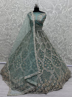 Wonderful Blue Zircon Work Net Bridesmaid Lehenga Choli With Dupatta
