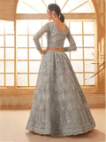 Wonderful Grey Embroidered Net Engagement Wear Lehenga Choli - Ethnic Plus In
