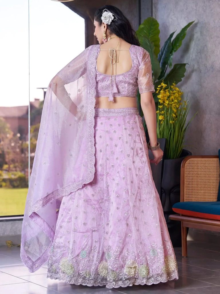 Wonderful Lavender Jarkan Work Organza Designer Lehenga Choli - Ethnic Plus In