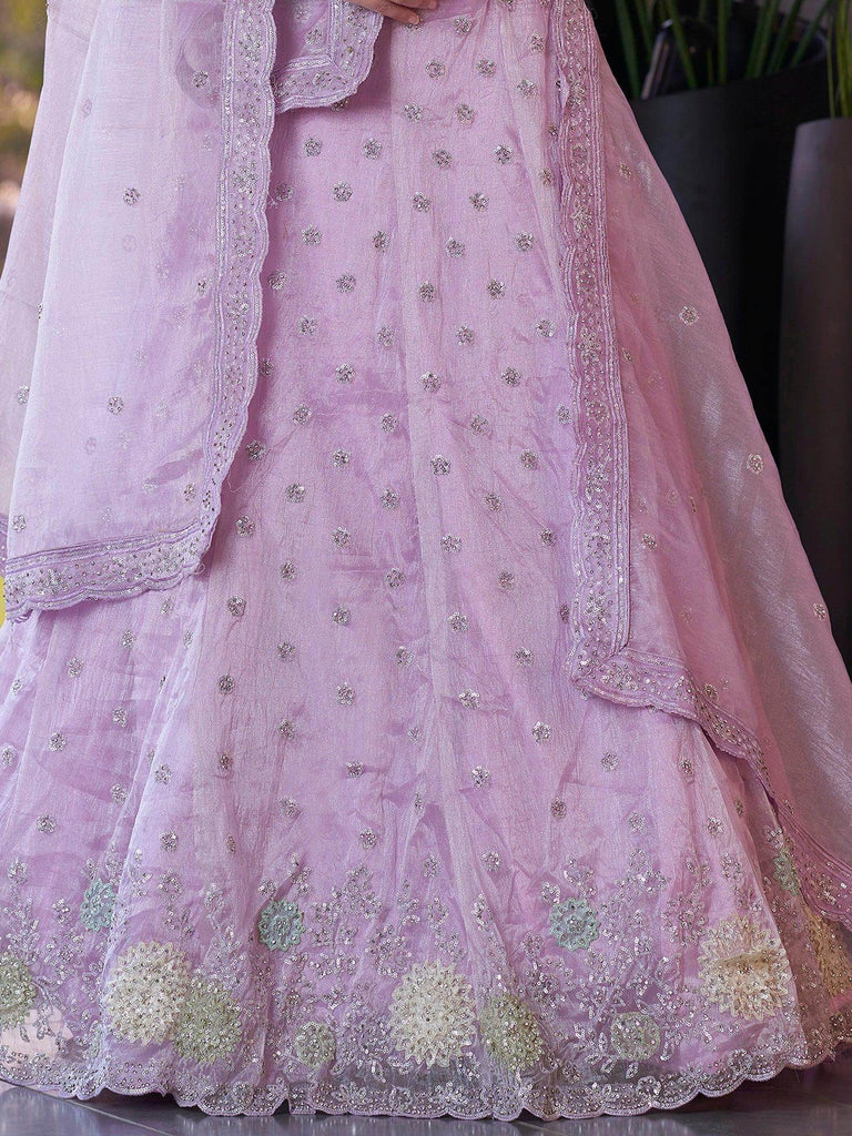 Wonderful Lavender Jarkan Work Organza Designer Lehenga Choli - Ethnic Plus In