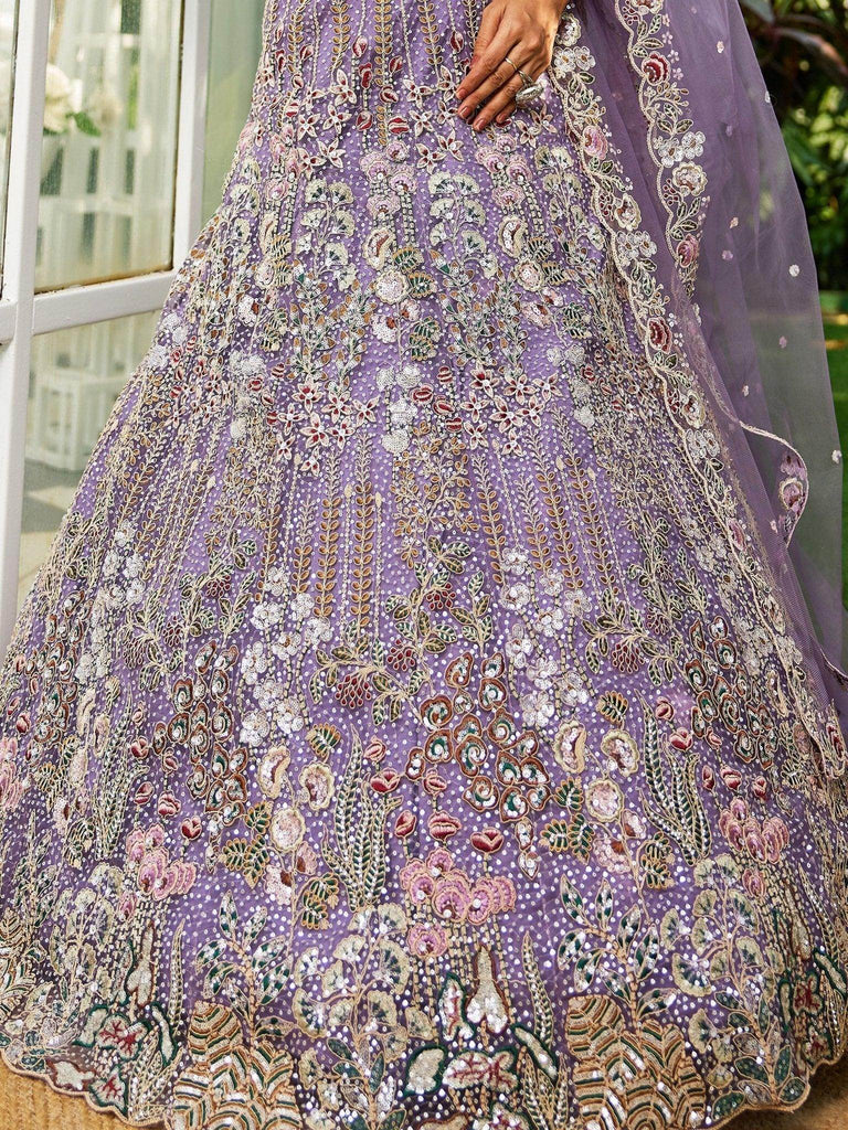 Wonderful Mauve Embroidered Net Designer Lehenga Choli With Dupatta - Ethnic Plus In