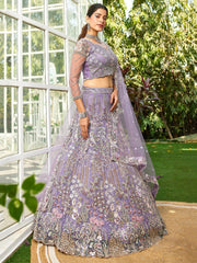 Wonderful Mauve Embroidered Net Designer Lehenga Choli With Dupatta - Ethnic Plus In
