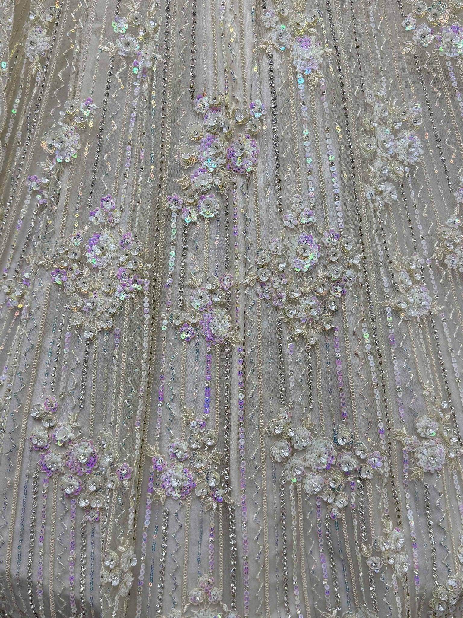 Wonderful Off - White Sequins Net Wedding Wear Lehenga Choli - Ethnic Plus In