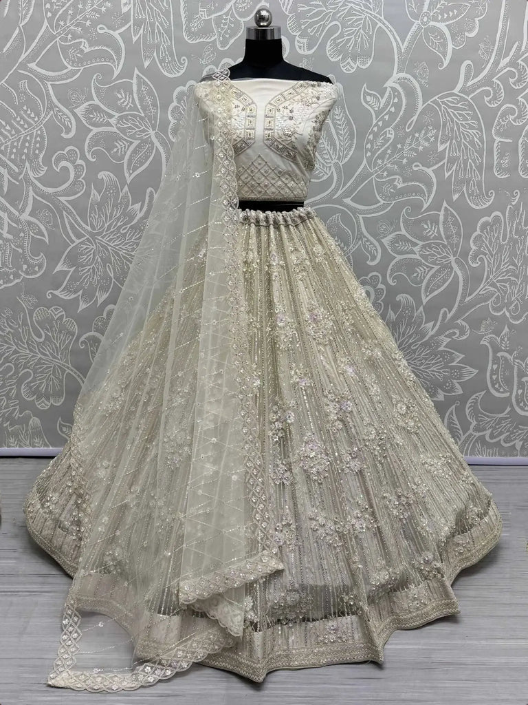 Wonderful Off - White Sequins Net Wedding Wear Lehenga Choli - Ethnic Plus In