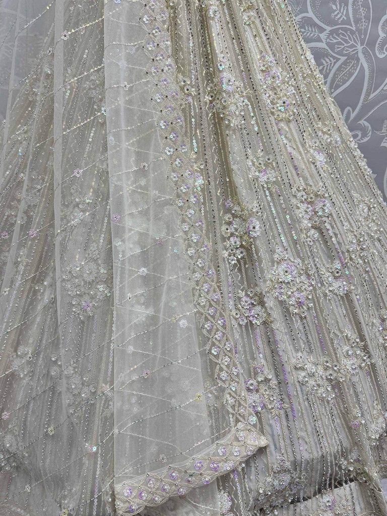 Wonderful Off - White Sequins Net Wedding Wear Lehenga Choli - Ethnic Plus In