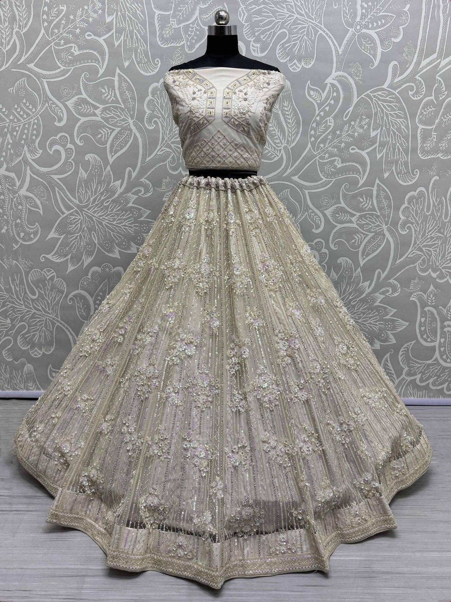 Wonderful Off - White Sequins Net Wedding Wear Lehenga Choli - Ethnic Plus In