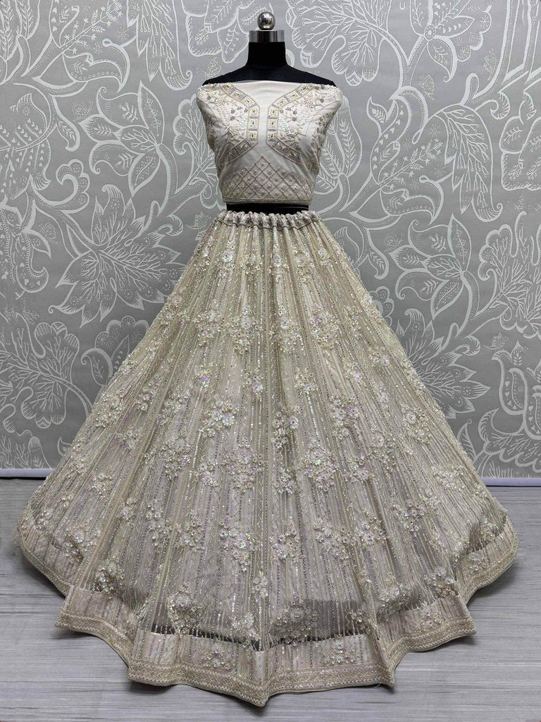 Wonderful Off - White Sequins Net Wedding Wear Lehenga Choli - Ethnic Plus In