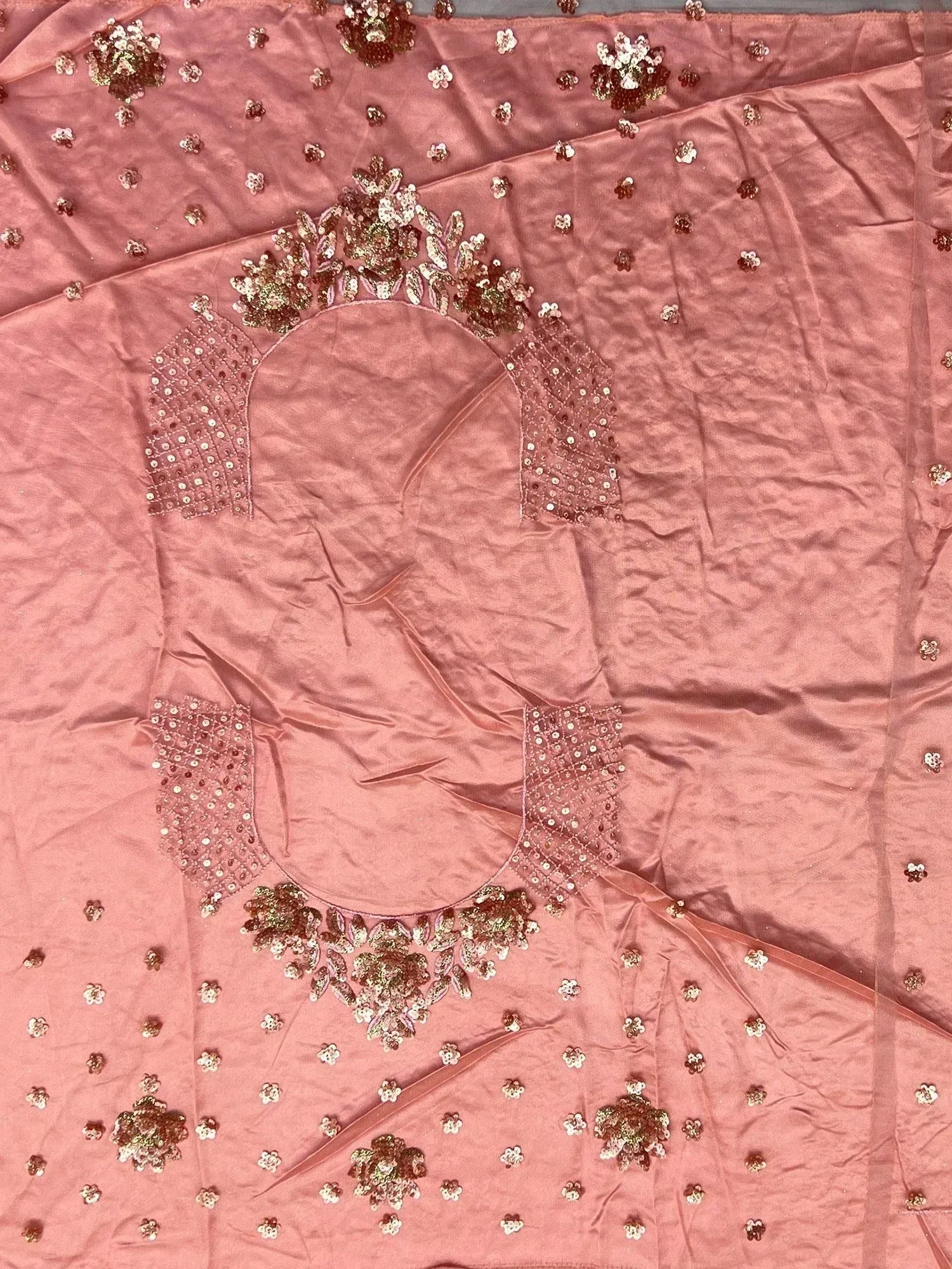 Pink designer lehenga choli with floral sequin embroidery and embellished neckline