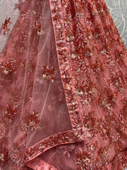 Wonderful Peach Sequins Net Bridesmaid Lehenga Choli With Dupatta - Ethnic Plus In
