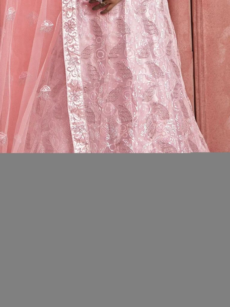 Wonderful Peach Sequins Net Engagement Wear Lehenga Choli - Ethnic Plus In