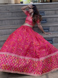 Wonderful Pink Floral Printed Organza Lehenga Choli With Dupatta - Ethnic Plus In