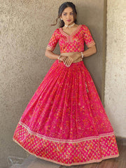 Wonderful Pink Floral Printed Organza Lehenga Choli With Dupatta - Ethnic Plus In