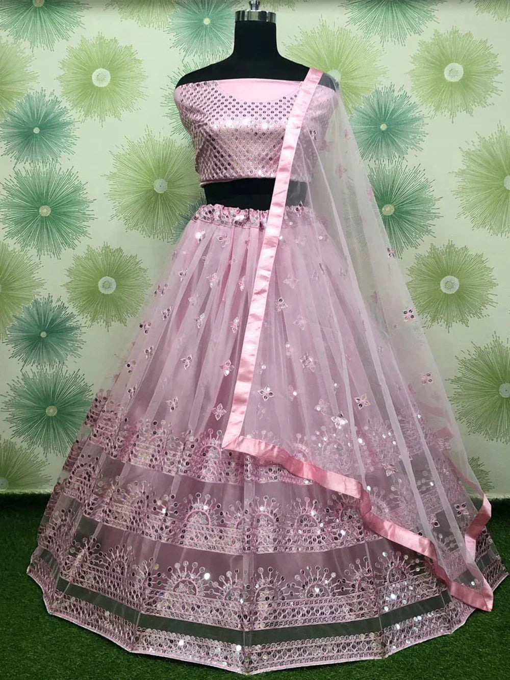 Wonderful Pink Sequins Net Party Wear Lehenga Choli With Dupatta - Ethnic Plus In
