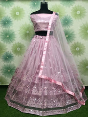 Wonderful Pink Sequins Net Party Wear Lehenga Choli With Dupatta - Ethnic Plus In