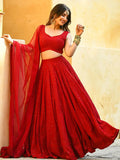 Wonderful Red Sequins Georgette Sangeet Wear Lehenga Choli - Ethnic Plus In