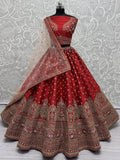 Wonderful Red Silk Bridal Lehenga Choli With Double Dupatta - Ethnic Plus In