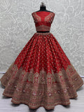 Wonderful Red Silk Bridal Lehenga Choli With Double Dupatta - Ethnic Plus In