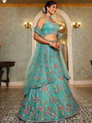 Wonderful Sea Green Embroidered Net Engagement Wear Lehenga Choli - Ethnic Plus In