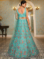 Wonderful Sea Green Embroidered Net Engagement Wear Lehenga Choli - Ethnic Plus In