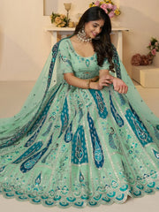 Wonderful Sky - Blue Thread Work Banarasi Silk Bridesmaid Lehenga Choli - Ethnic Plus In