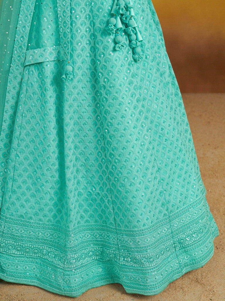 Wonderful Sky - Blue Thread Work Georgette Wedding Wear Lehenga Choli - Ethnic Plus In